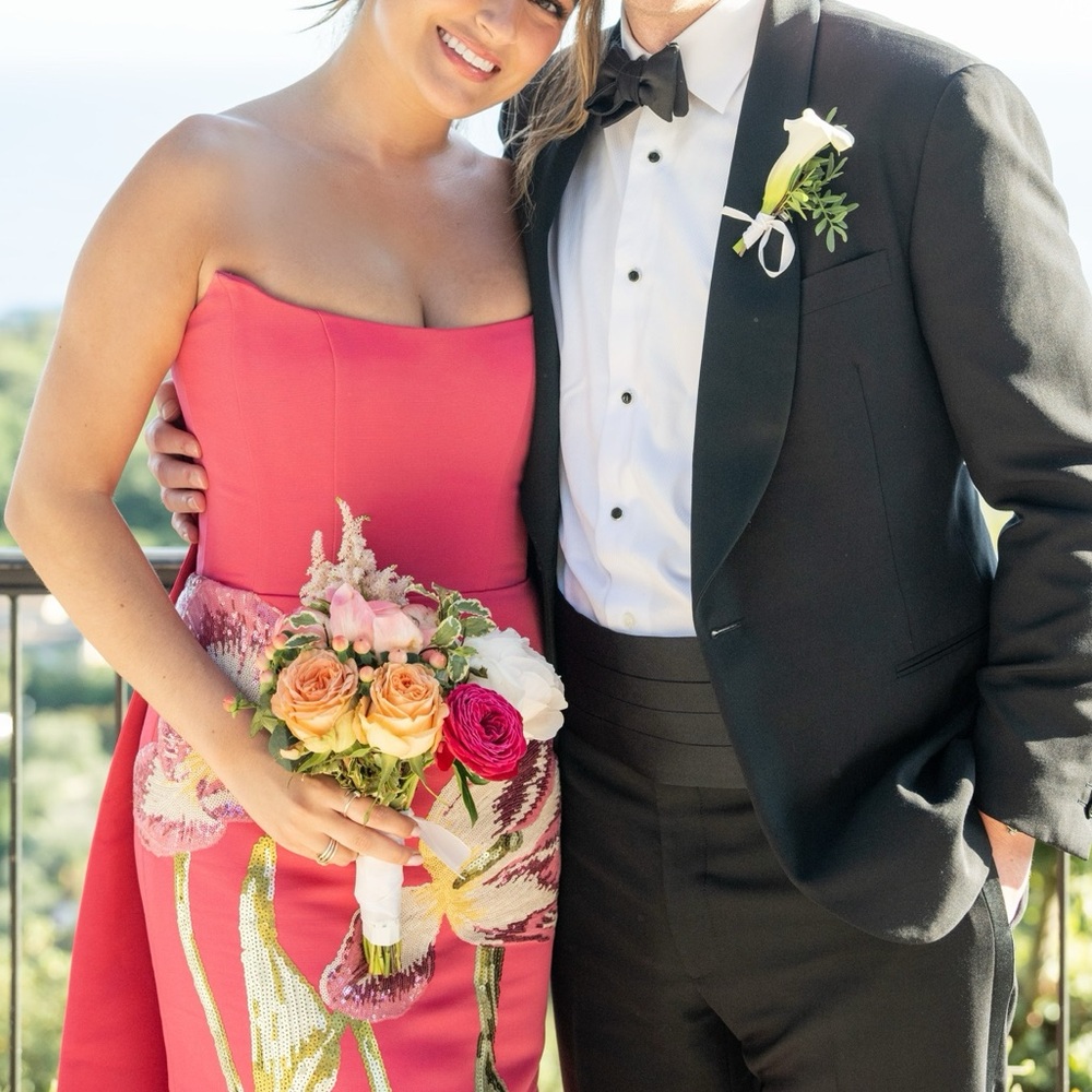 Amsale Pink Gown with Sequin Floral Design & Removable Train - Picture 10 of 12